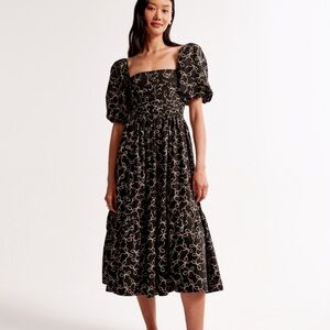 Abercrombie NWT Emerson Puff Sleeve Midi Dress in Polka Dot Print Sz Large Tall